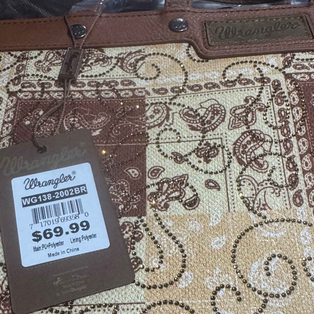 Wrangler Brown and Cream Patchwork-Pattern Canvas… - image 2